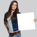 Girl holding white billboard Royalty Free Stock Photo