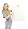 Girl holds blank canvas Royalty Free Stock Photo