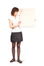 Girl holds blank canvas Royalty Free Stock Photo