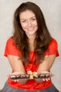 Girl holds box with chocolates