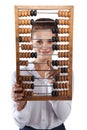 Girl holds in front of abacus Royalty Free Stock Photo