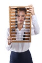 Girl holds in front of abacus Royalty Free Stock Photo