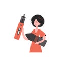 The girl holds in her hands a system for vaping. Flat style. Isolated. Vector illustration. Royalty Free Stock Photo