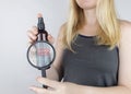 Girl holds in her hands three eco-friendly antiperspirants with natural ingredients. Refusal of antiperspirants containing toxic Royalty Free Stock Photo