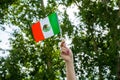 A girl holds a Mexican flag in hand Royalty Free Stock Photo