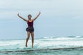 Girl Holidays Jumping Tidal Pool Ocean Royalty Free Stock Photo