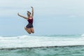 Girl Holidays Jumping Tidal Pool Ocean Royalty Free Stock Photo