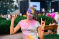 Girl in holly paint at the festival. Ukraine, Cherkasy June 1, 2019