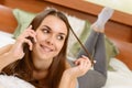 Girl at home hanging on phone Royalty Free Stock Photo