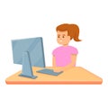 Girl home programming icon, cartoon style