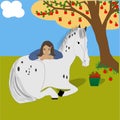 Girl with horse resting in nature