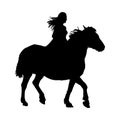 Girl on horse silhouette isolated on white background. Royalty Free Stock Photo