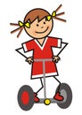 Girl on the hover board, funny vector illustration