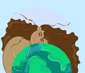 girl hugging the earth and takes care of it