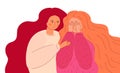 Girl hugs her sister. Psychological and parent support concept vector. Empathy, patient at psychologist appointment