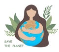 The girl hugs the planet with her hands. The concept of love, care and preservation of a healthy Earth. World Environment Day Royalty Free Stock Photo