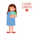 Girl Hugs And Taking Care Of The Earth With Heart Land Inside On Earth Day Concept Card Character illustration Royalty Free Stock Photo