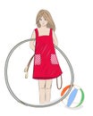 Girl with hula hoop, beach ball and skipping rope Royalty Free Stock Photo