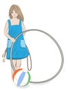 Girl with hula hoop, beach ball and skipping rope Royalty Free Stock Photo