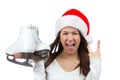 Girl ice skates ÃÂhristmas santa hat screaming Royalty Free Stock Photo