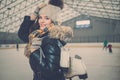 Girl on ice skating rink Royalty Free Stock Photo