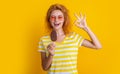 girl with icecream on background, ok. photo of girl with icecream at summer. Royalty Free Stock Photo