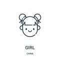 girl icon vector from china collection. Thin line girl outline icon vector illustration. Linear symbol for use on web and mobile