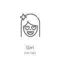 girl icon vector from date night collection. Thin line girl outline icon vector illustration. Outline, thin line girl icon for Royalty Free Stock Photo