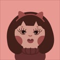 girl icon warm cat cute woman big eyes illustration download