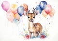 Girl illustration cute animal watercolor art drawing baby background birthday deer card background decoration cartoon Royalty Free Stock Photo