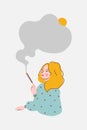 A girl with an incense stick. Poster or card design in vector.