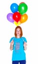 Girl with inflatable balloons isolated on white background