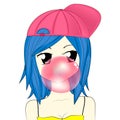 Girl inflates gum. Beautiful anime girl. Vector. Royalty Free Stock Photo