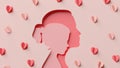 Girl inside mom silhouette and some hearts in papercut style. Happy Mother`s Day elegant greeting card background in 3D rendering Royalty Free Stock Photo