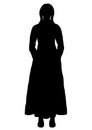 Girl in Italian national costume silhouette, vector outline portrait, black and white contour drawing. Woman full-length with brai