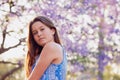 Girl and Jacaranda Tree Royalty Free Stock Photo