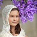 Girl and Jacaranda Tree Royalty Free Stock Photo