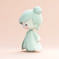 Girl japanese in minimalism style, delicate colors, 3d cartoon figure