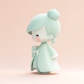 Girl japanese in minimalism style, delicate colors, 3d cartoon figure