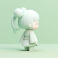 Girl japanese in minimalism style, delicate colors, 3d cartoon figure