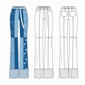 Girl Jeans pants fashion flat design. Women Denim pants, Jeans technical fashion flat template. Jeans Pants with full length,