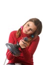 Girl with a joystick Royalty Free Stock Photo