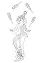 Girl juggler on a unicycle for coloring book