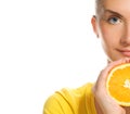 Girl with juicy orange Royalty Free Stock Photo