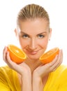 Girl with juicy orange Royalty Free Stock Photo