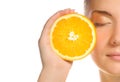 Girl with juicy orange Royalty Free Stock Photo