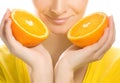 Girl with juicy orange Royalty Free Stock Photo