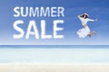 Girl jump and summer sale cloud Royalty Free Stock Photo