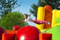 Girl Jumping on an Inflate Ball Royalty Free Stock Photo