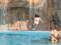 Girl jumping into pool Royalty Free Stock Photo